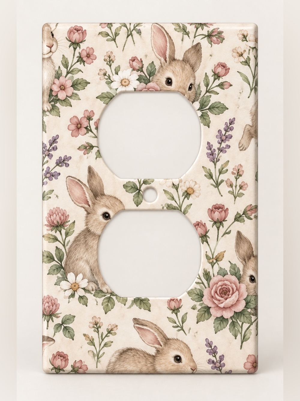 Baby Bunny Floral Nursery Duplex Outlet Cover Kids Cottagecore Wall Plate